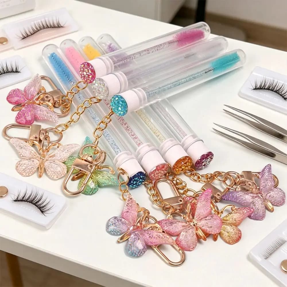 Gradient Color Eyelash Brush Butterfly Pendant Portable Eyebrow Brush Applicator Crystal Handle Precision Bristles Mascara Wand