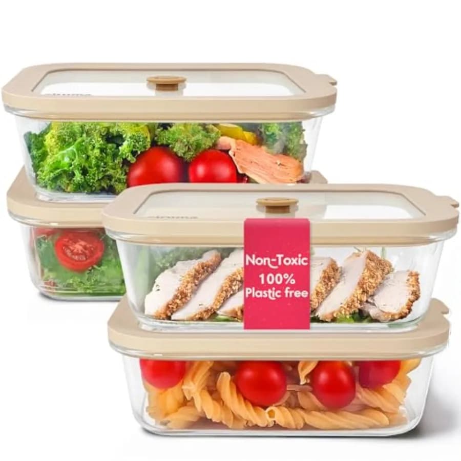 Contenitori in Vetro Non Tossici da 4.4 Tazze con Coperchi, Contenitori per Preparazione Pasti Senza Plastica, Ermetici per Pranzo e Conservazione Alimenti, Adatti al Microonde