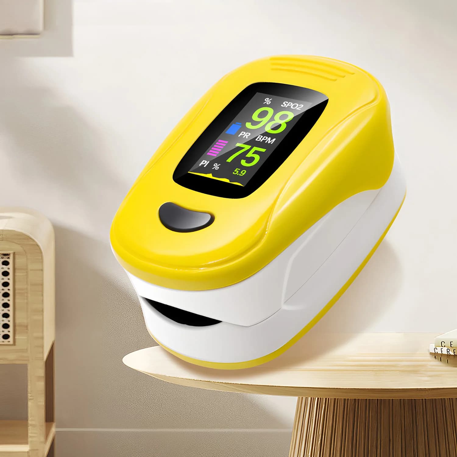 Ossimetro Portatile a Quattro Colori, Misuratore di Frequenza Cardiaca, Saturimetro con Schermo OLED, Monitor Digitale Pratico