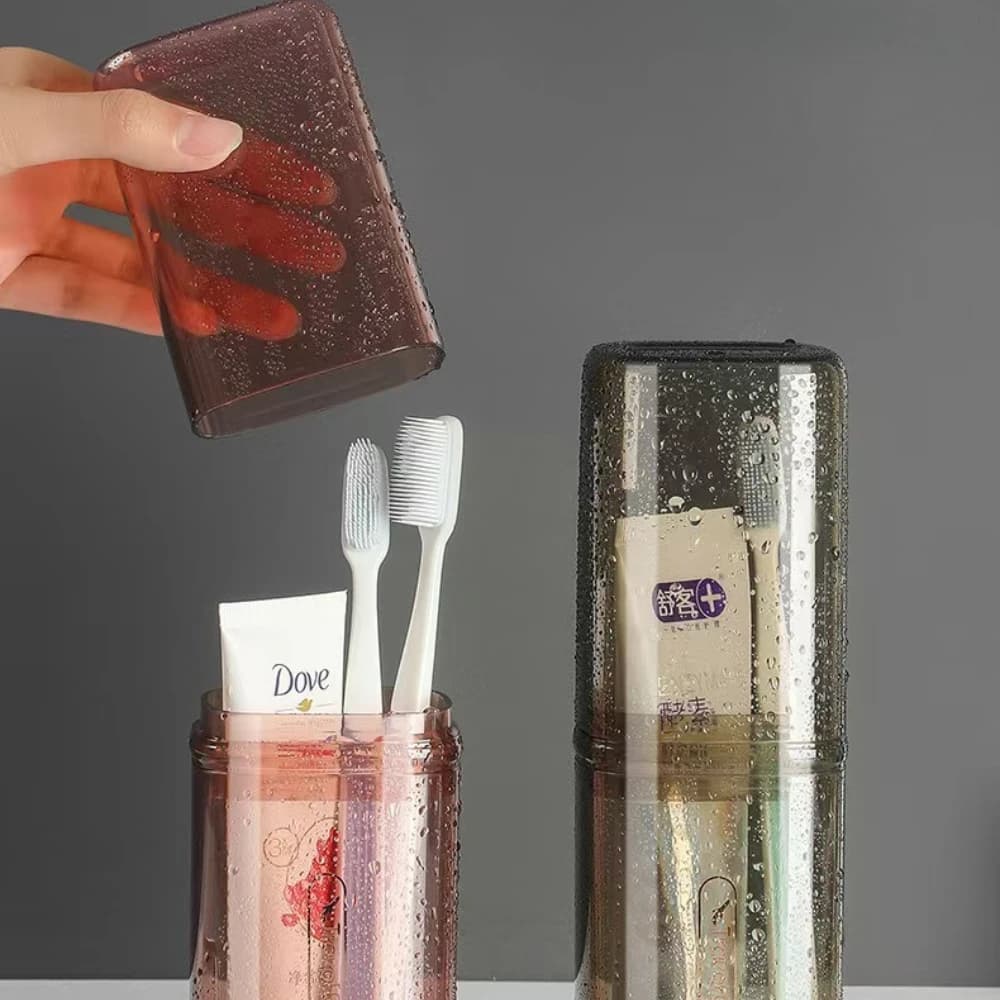 Dentifricio Porta spazzolino Scatola portaoggetti portatile per tazza di lavaggio Organizzatore da bagno da viaggio Porta articoli da toeletta trasparente Collutorio