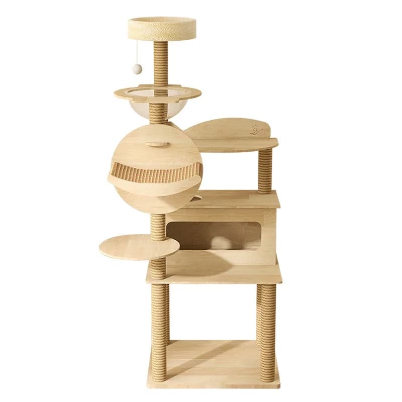 Struttura da arrampicata per gatti in legno massello con piattaforma grande, albero grande, nido grande, capsula spaziale, colonna da grattare per gatti