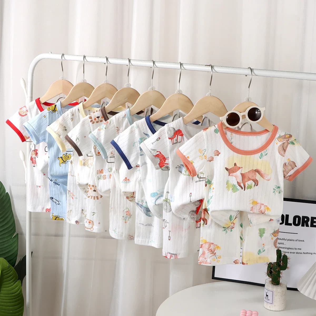 Toddler Costume Home Clothes Outfits Printed Cartoon Cute Baby Girl Boy Short Sleeve Suit Summer Clothing Thin Comfort Pajamas