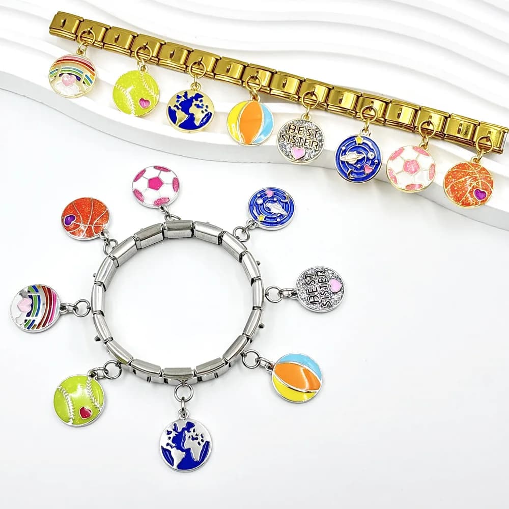 Sports Ball Series Pendants fit 9mm Italian Modular Bracelet for Woman Men DIY Assembly Removable Watch Band Accessories Jewelry