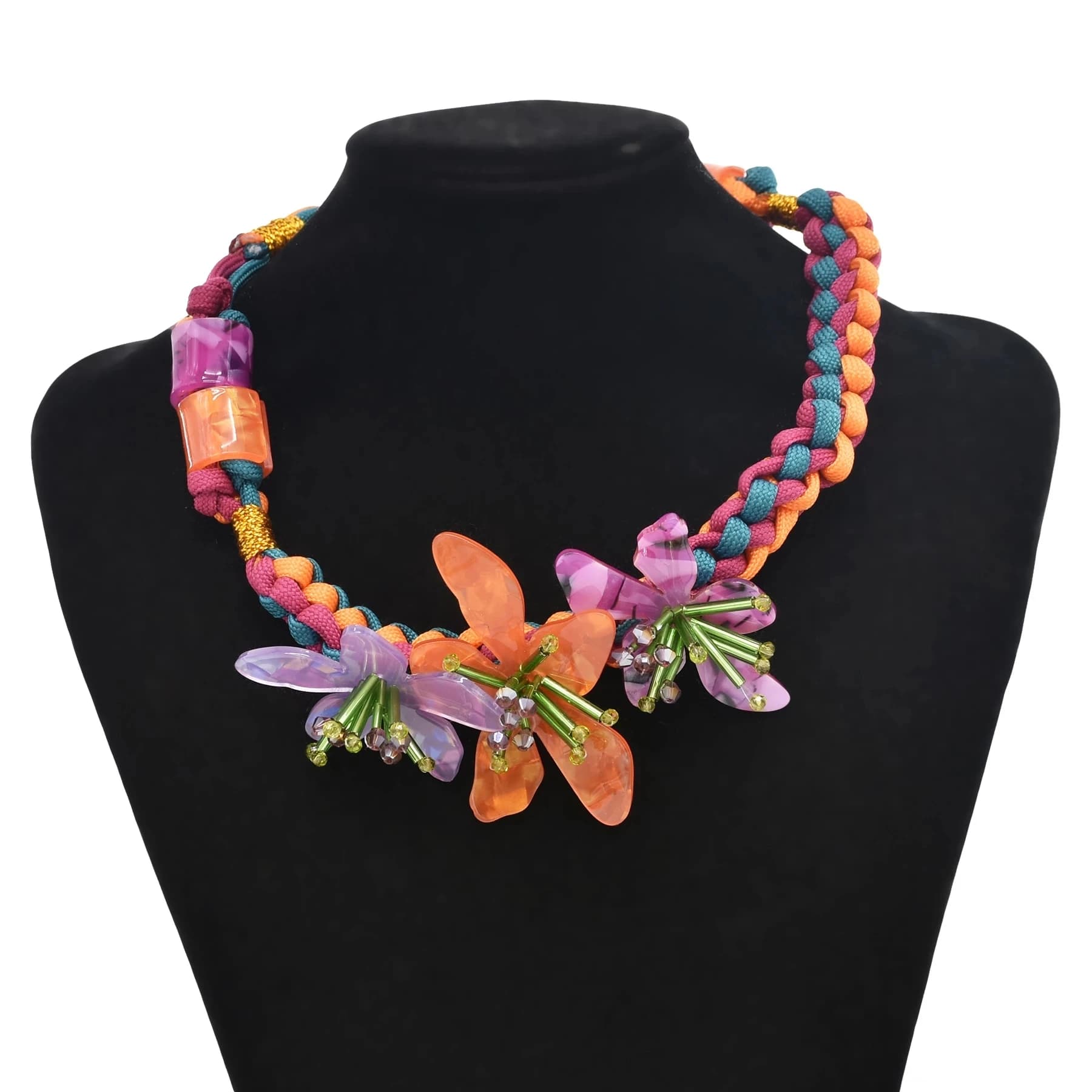 Hand-made woven flower necklace Acrylic seeds beads Delicate pattern Jewelry accessory exquisite women's fashionable rings