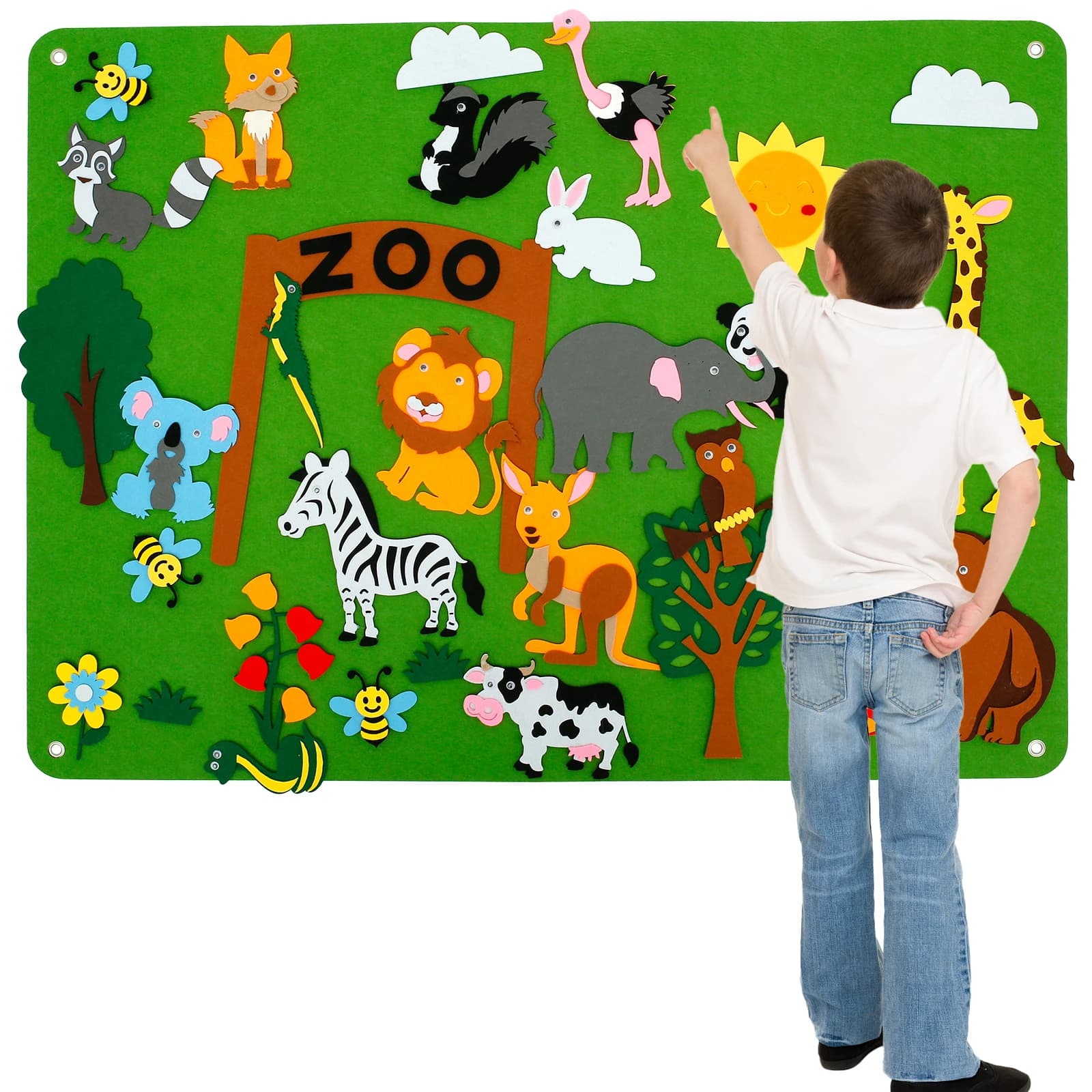 3.5Ft Fattoria/Zoo Animali Feltro-Board Storia Set Per Bambini Apprendimento Precoce Gioco Interattivo Feltro Bordo Educativo Appeso Giocattoli Regalo