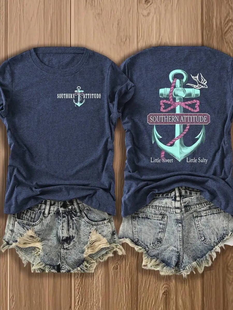 Reversible Southern Attitude Anchor Tee Ultra Soft Cotton Breathable Womens T-Shirt