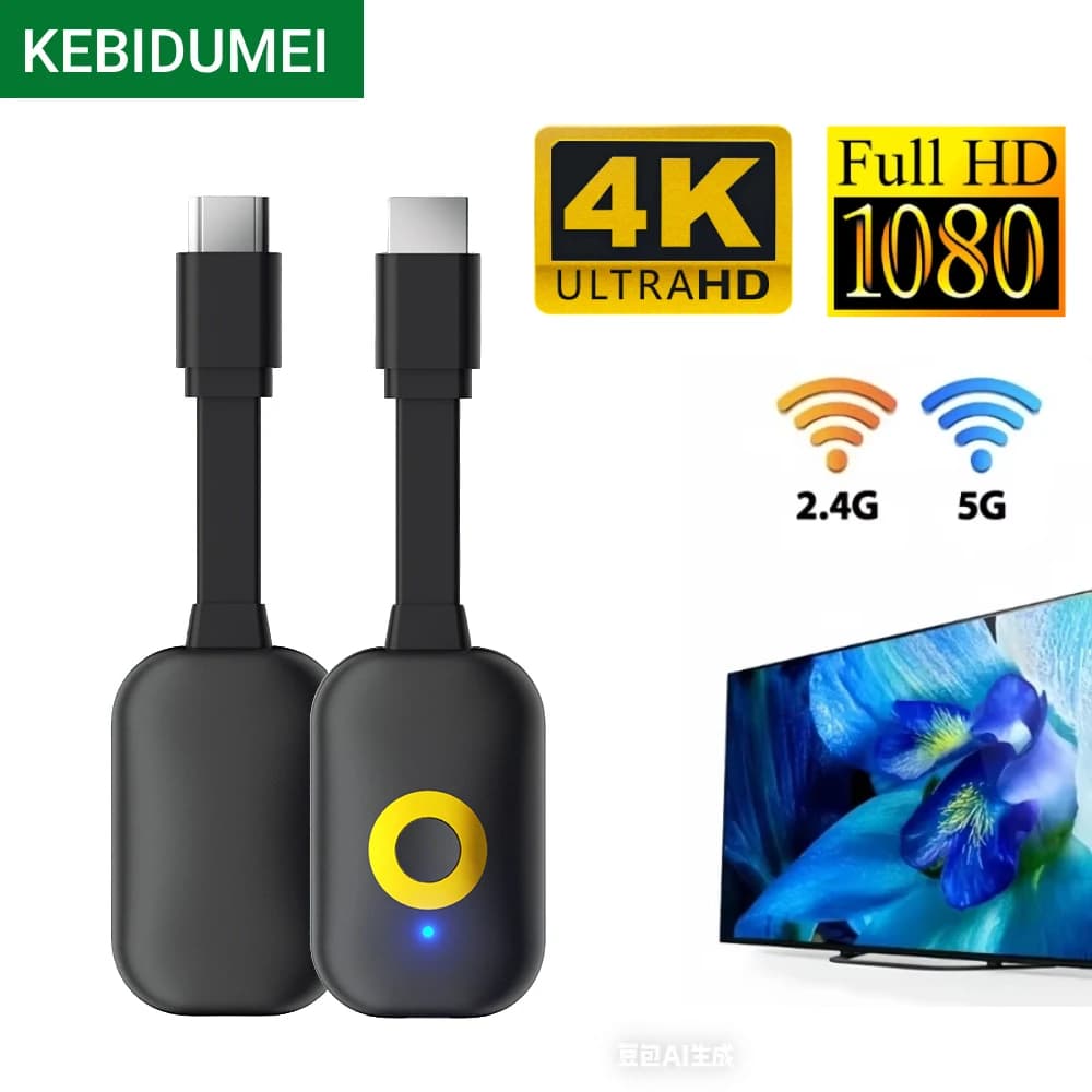 TV Stick 4K compatible with HDMI, video receiver, screen mirroring, 2.4G/5G wireless, dongle adapter for Wi-Fi 1080P display for TV and projector