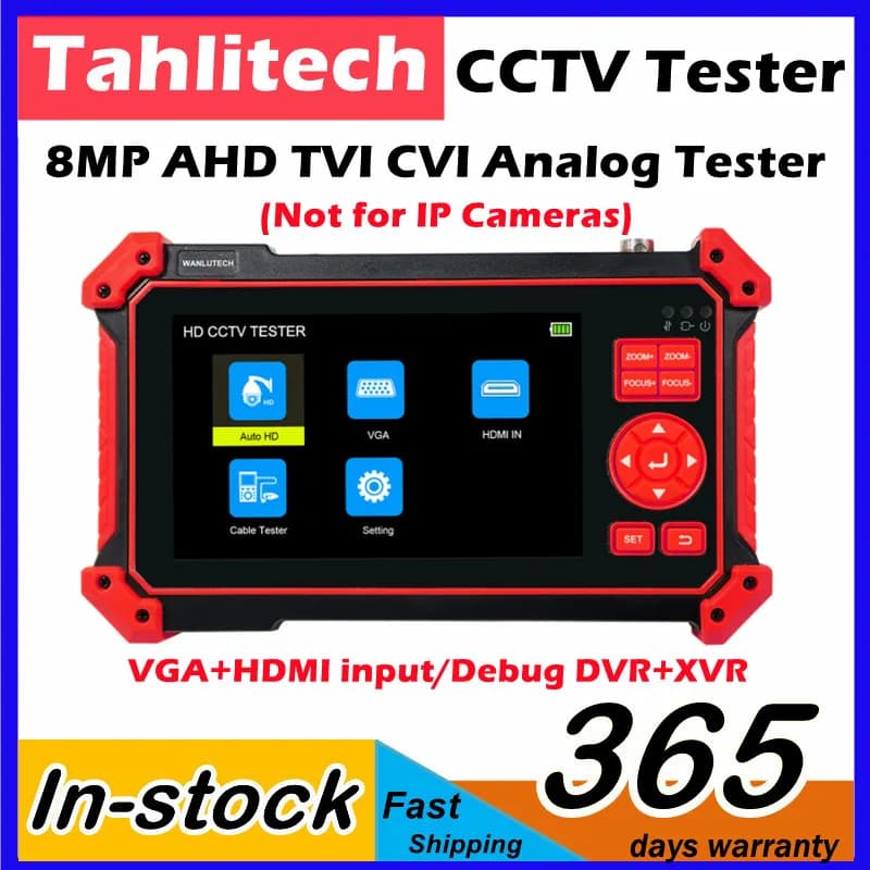 8MP AHD CVI TVI Video Cable Security Camera Tester with 5 Inch HDMI VGA input for CCTV surveillance systems