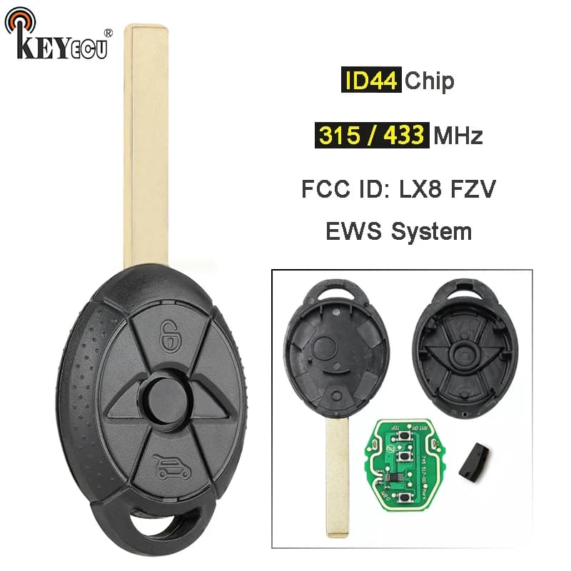 KEYECU 315/ 433 MHz ID44 Chip EWS Sistema FCC ID: LX8 FZV Chiave a distanza per auto Fob 3 pulsanti per BMW Mini Cooper S R50 R53 2005 2006 2007