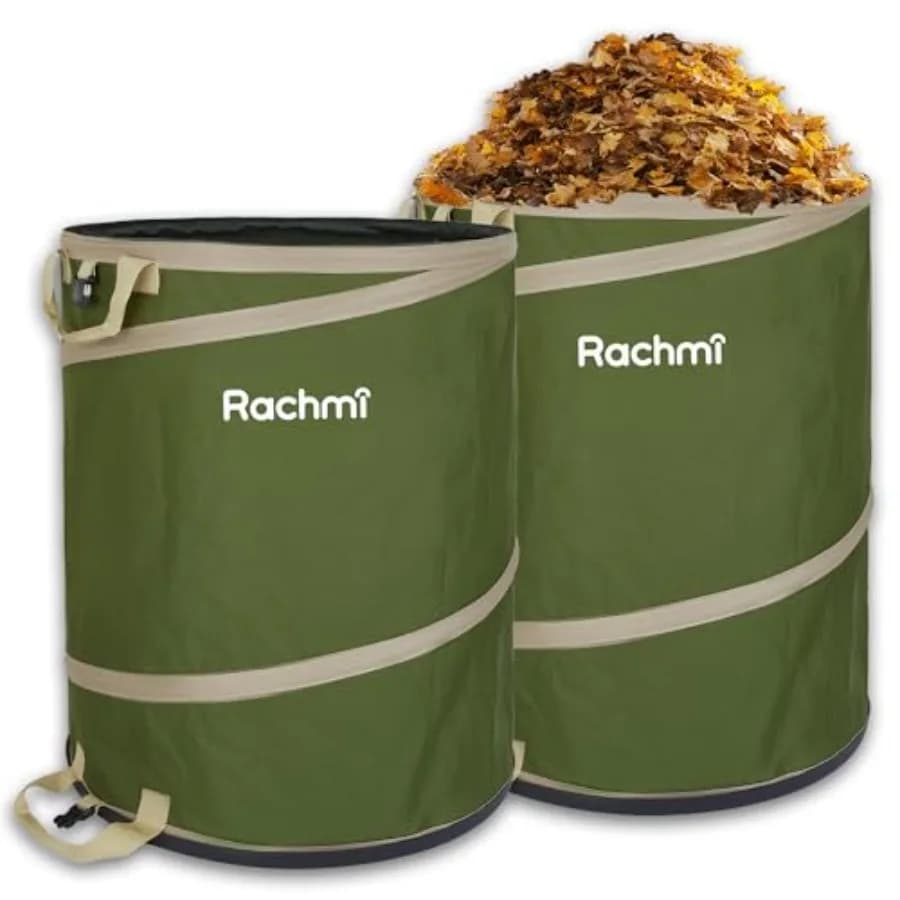 Cestino per rifiuti pieghevole da 47 galloni, confezione da 2, con fondo rigido, extra large, riutilizzabile, per foglie e rifiuti da giardino, contenitore per riciclo pop-up da esterno