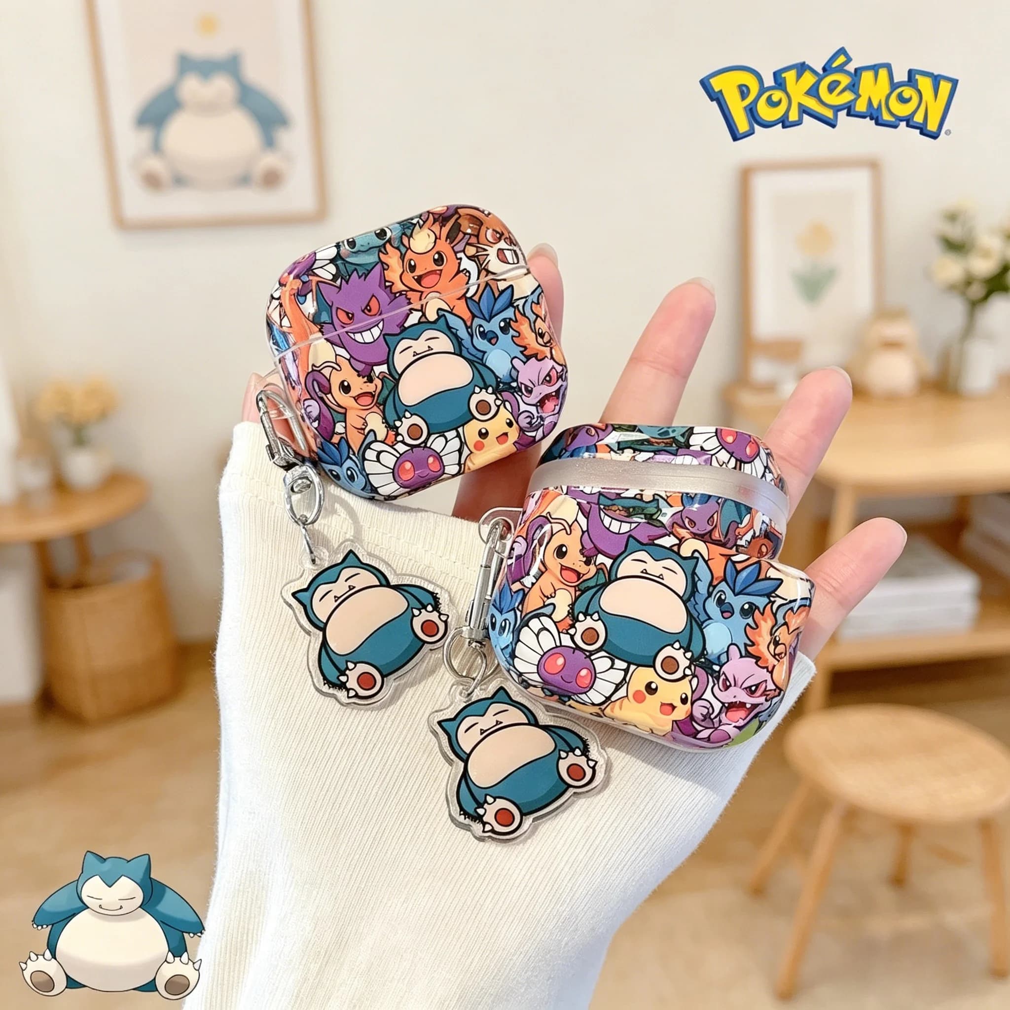 Nuova Cover per Auricolari Pokemon Gengar Snorlax per Airpods 1 2 3 4 Pro 2 3, Custodia Protettiva per Cuffie Bluetooth Wireless, Regalo