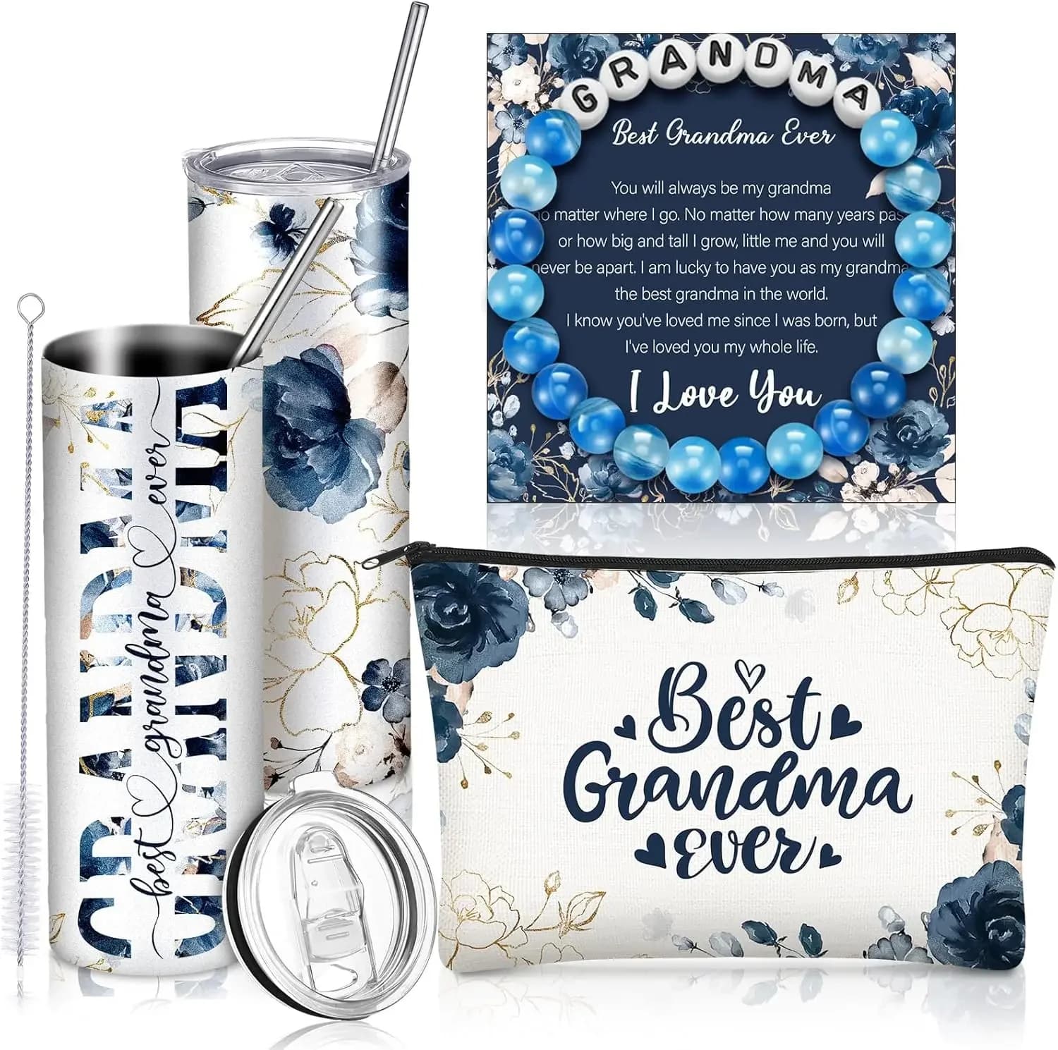 Birthday gift set for grandma, Christmas gift basket for the best grandmother ever from grandson, niece, bracelet glass