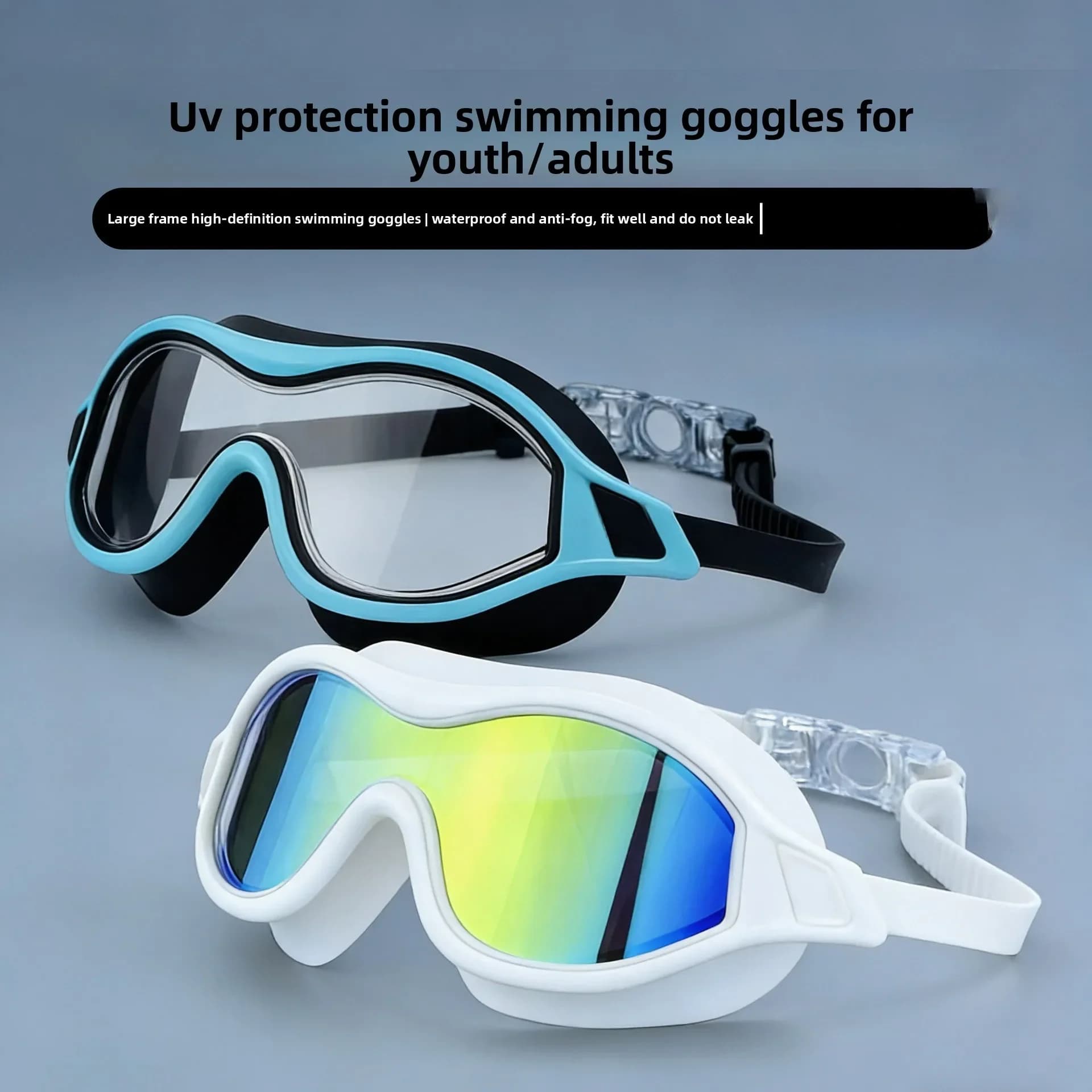 Nuovi occhialini da nuoto per adulti impermeabili con montatura grande, in PC ad alta definizione, antiappannamento, per allenamento, in silicone