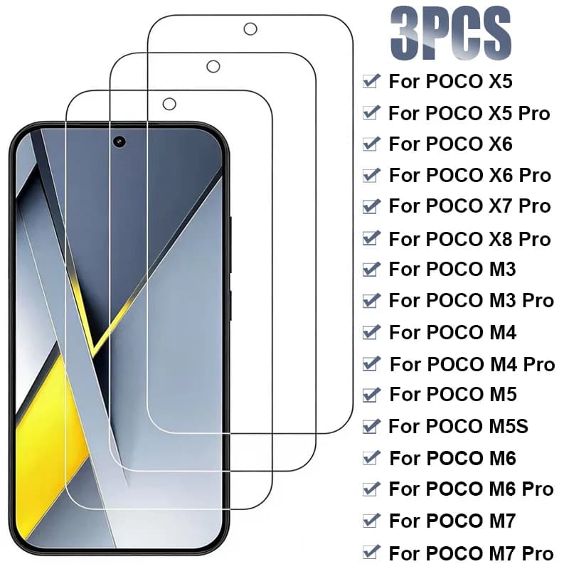 3PCS Total Covered Tempered Glass for Poco X5 X6 X7 X8 Pro Max 5G Screen Protector for Xiaomi Poco M6 M7 M3 M4 M5 Pro Glass Film