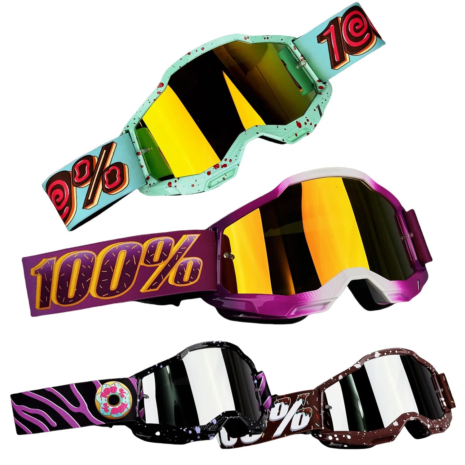 Occhiali Sportivi Design Donut, Occhiali da Sole per Ciclismo, Occhiali Protettivi per Bicicletta e Motocross, Occhiali Antivento per Sci e Motoslitta