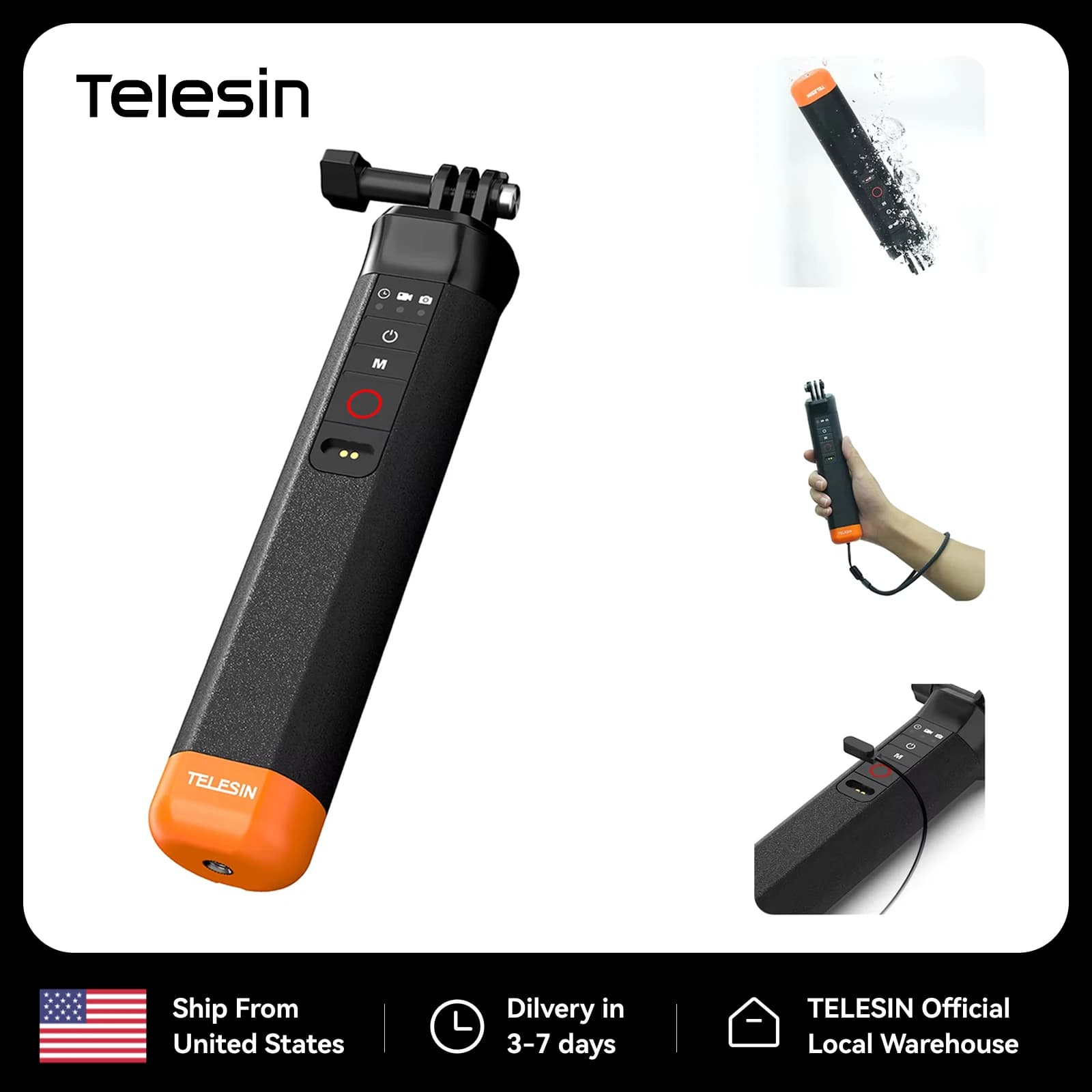 TELESIN Asta Galleggiante per Selfie Impermeabile con Cinturino da Polso e Telecomando Wireless per Gopro Hero 9 10 11 12 13