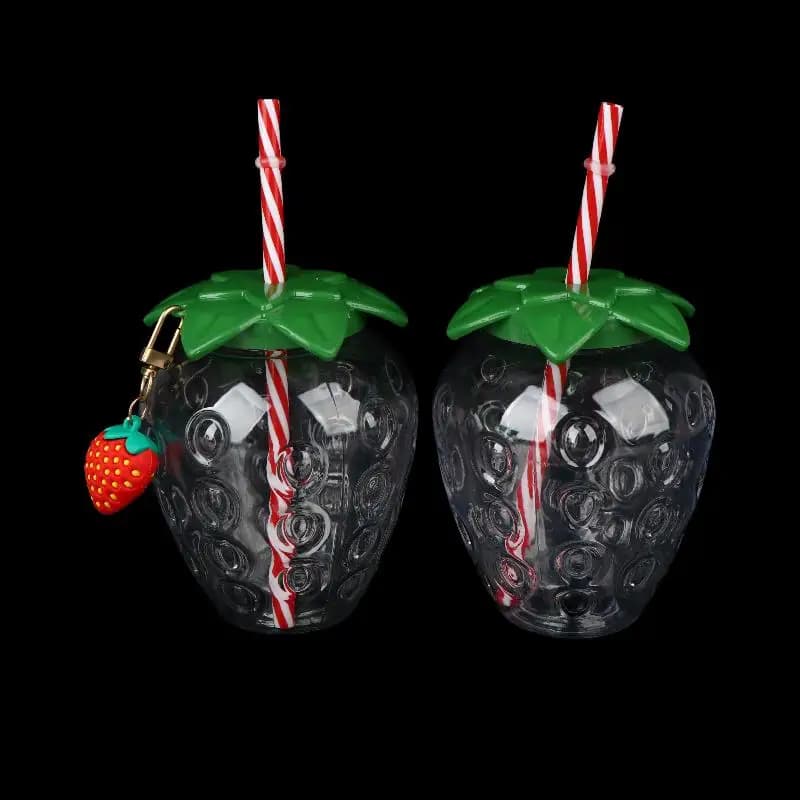 12*10cm Portable Strawberry Shaped Water Bottle with Straw Cute Plastic Cup for Everyday Use