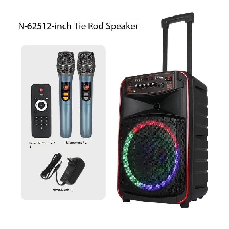500W High Power Bluetooth Speaker, External Laptop, Karaoke with Trolley, Double Wireless Microphone, Surround 3D Sound and Subwoofer