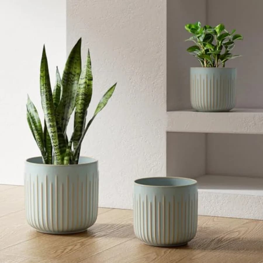 Vasi in Ceramica per Piante da Interno 8.3/7/6 Pollici con Fori di Drenaggio, Vaso Cilindrico Moderno Lucido con Rete per Piante