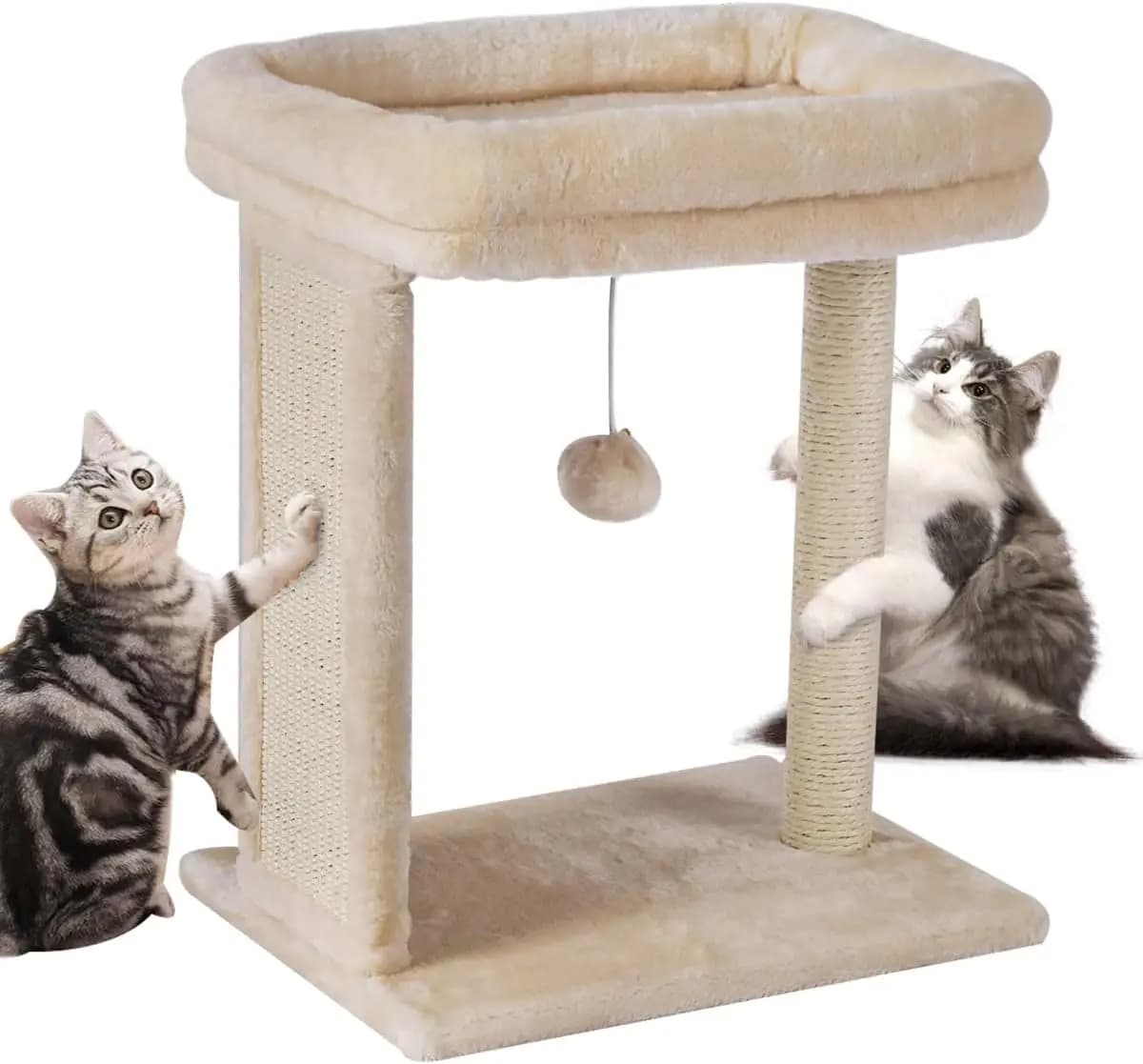 Albero per Gatti Accogliente con Tiragraffi, Postazione di Riposo e Giocattoli Pendenti per Gattini da Interno, Beige