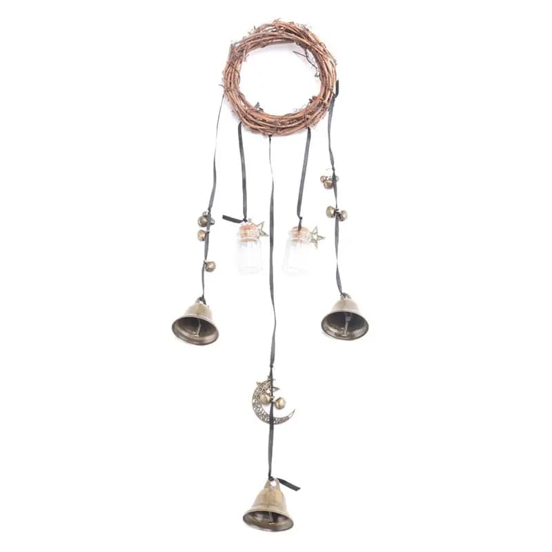 A56P-Campanelli a vento a forma di strega da appendere alla porta per protezione, campanelli a vento in rattan fatti a mano, decorazione strega