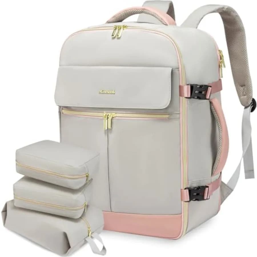 Zaino da viaggio Carry On Backpack 40L da donna con 3 cubi organizer, borsa da viaggio approvata TSA come bagaglio a mano, impermeabile