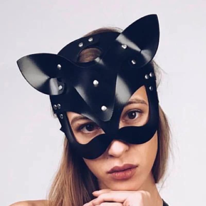 Mezza faccia Gatto Maschera cosplay Maschera in pelle femminile Occhio Cosplay Festa di Halloween PU Mezza maschera Gioco per adulti Forniture Gioco per adulti