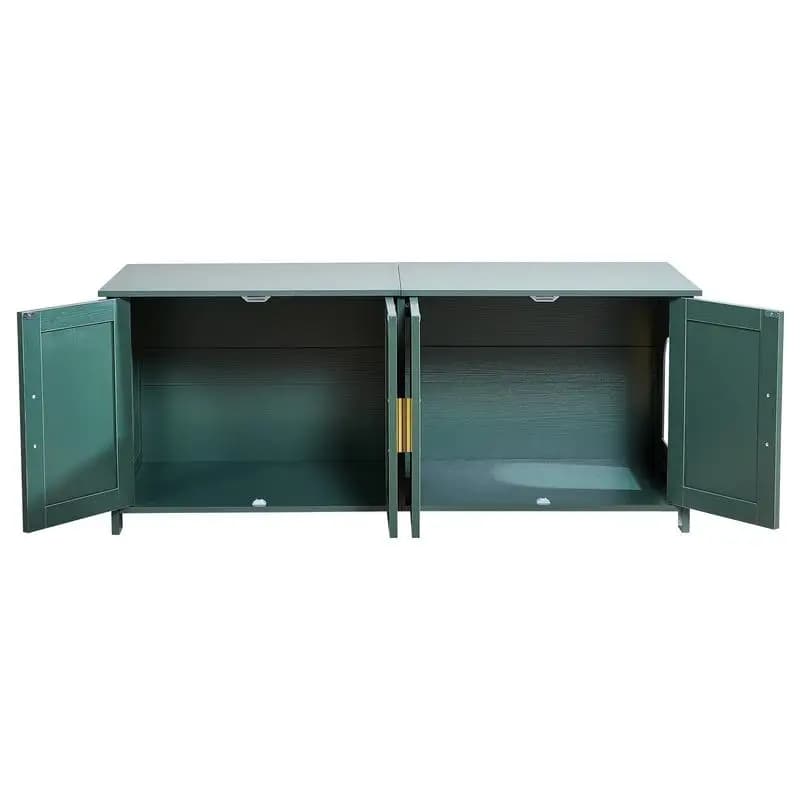 Cat cabinet, 1200x450x500 mm, litter box with 4 rattan doors & 2 entrances, indoor litter box cabinet, cat house suitable for most litter boxes, green