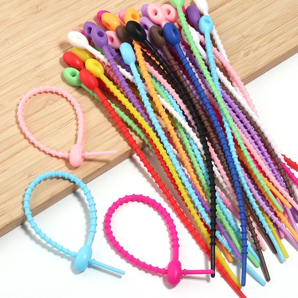 10 pz/lotto Organizzatore di Cavi in Silicone Riutilizzabile, Sacchetto Portaoggetti, Fascette Fermacavi con Cerniera, Fascette Universali Multifunzionali per Cavi