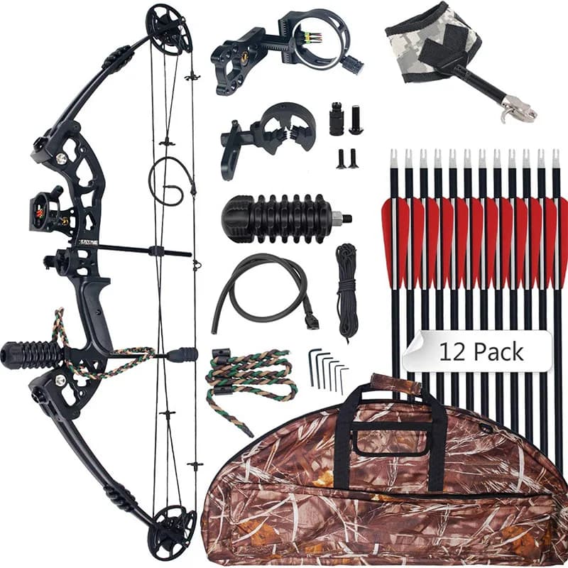Kit Arco Regolabile per Caccia e Tiro con l'Arco con Mirino, Stabilizzatore e Frecce per Tiro al Bersaglio all'Aperto