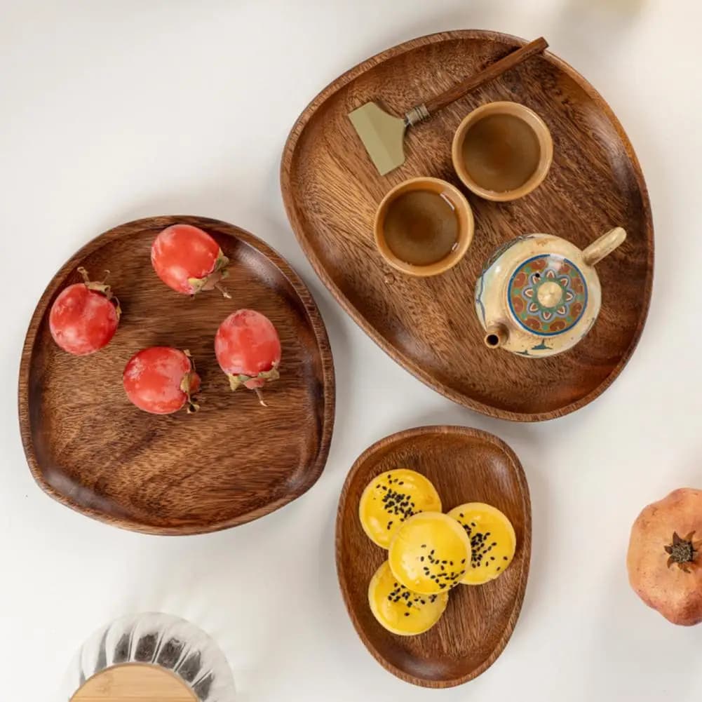 Wooden Fruit Plate Snack Plate Storage Tray Dim Sum Dish Pastry Plates Snack Bowl Tea Tray Dessert Plates Dried Fruit Tray