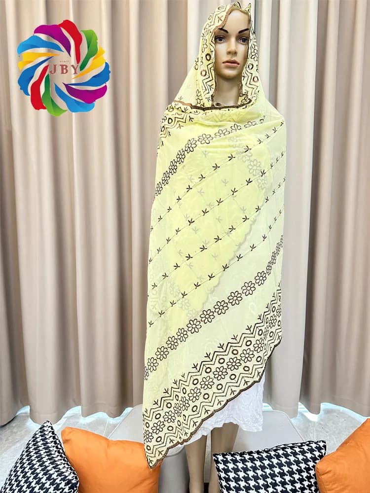 2025 Muslim African Scarf Turban Chiffon Support Wholesale Embroidered Shawl Wrap Muslim Party Inner Hijab for Lady Foulard