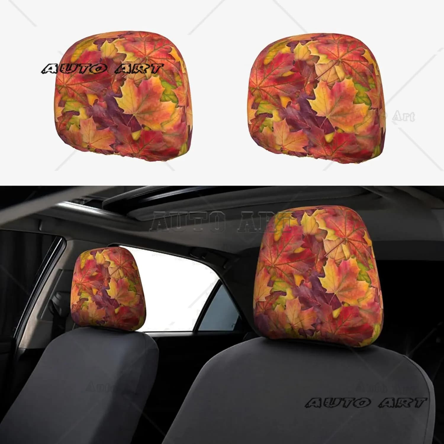 Covers for car headrest with autumn coloured maple leaves 2 pieces Soft protection for car seat headrest Universal Poggiatesta
