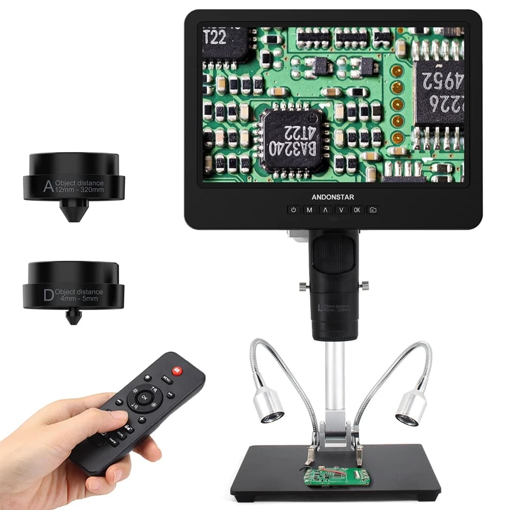Andonstar AD249S-M 10.1 ''IPS LCD UHD 2160P Microscopio digitale 2000X con 3 lenti per riparazione telefono PCB Microscopio di saldatura