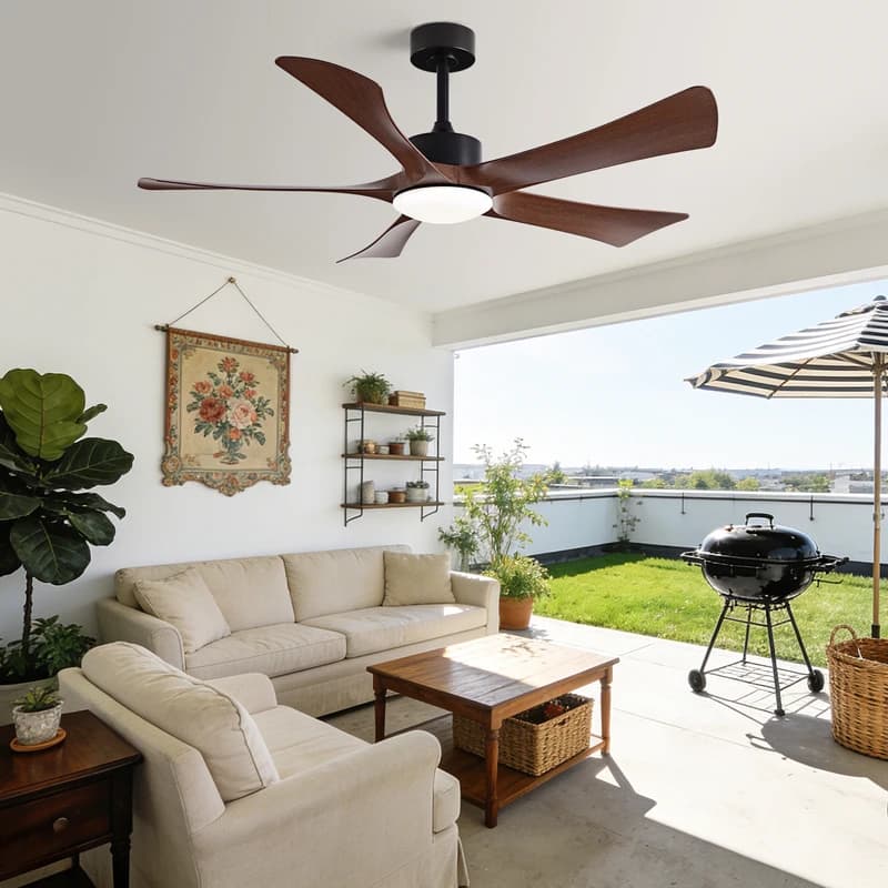 Ventilatore da soffitto intelligente per la casa, ventilatore elettrico moderno a cinque pale, potente ventilatore di grandi dimensioni, set di luci LED di ricambio in omaggio
