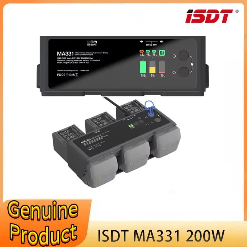 ISDT MA331 200W (Dual 100W) Smart Battery Fast Charging Butler USB Type-C Plug OTA Upgrades For DJI Air3 Aerial FPV Drone RC