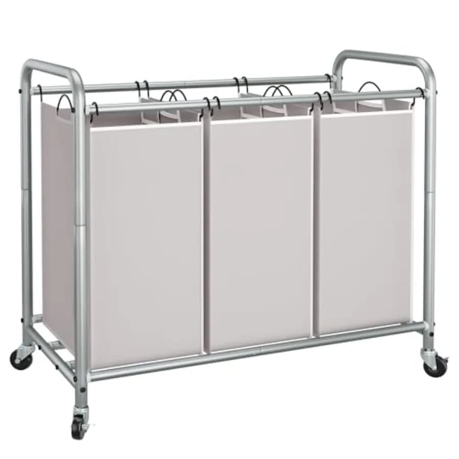 Laundry Sorter, 35.6 Gal 135 L Laundry Hamper Cart with Heavy Duty Rolling Lockable Wheels and Removable Bags, Clothes Organize