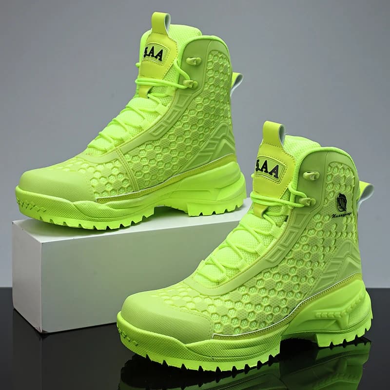 High-Top Leather Men's Boots Breathable Desert Combat Boots Outdoor Non-slip Hiking Boots Men Motorcycle Boots Work Ankle Boots