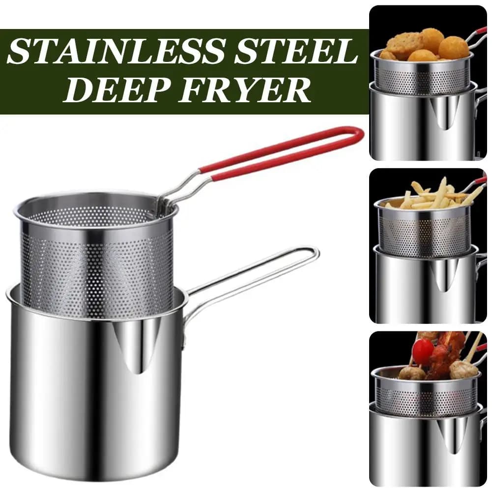 Stainless Steel Deep Frying Pot Set With Strainer Basket Multipurpose Noodle Pasta Boiler Cooking Pot Small Fryer for Chicken