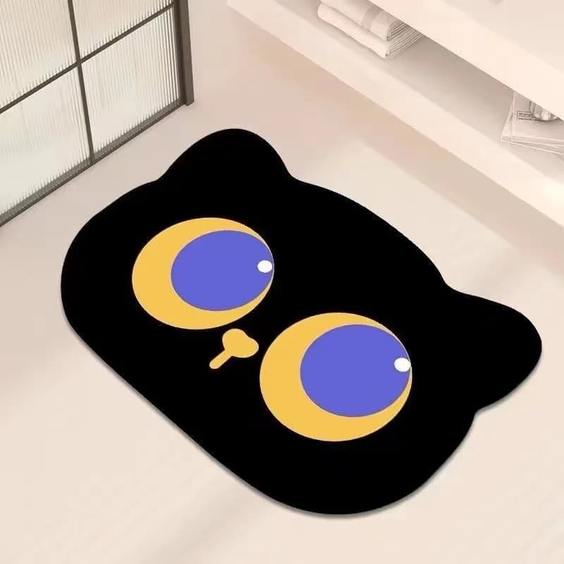 VIKAMA Cute Cat Print Diatomaceous Earth Bathroom Rug Non Slip Quick Dry Stain Resistant Easy Clean Bath Floor Mat