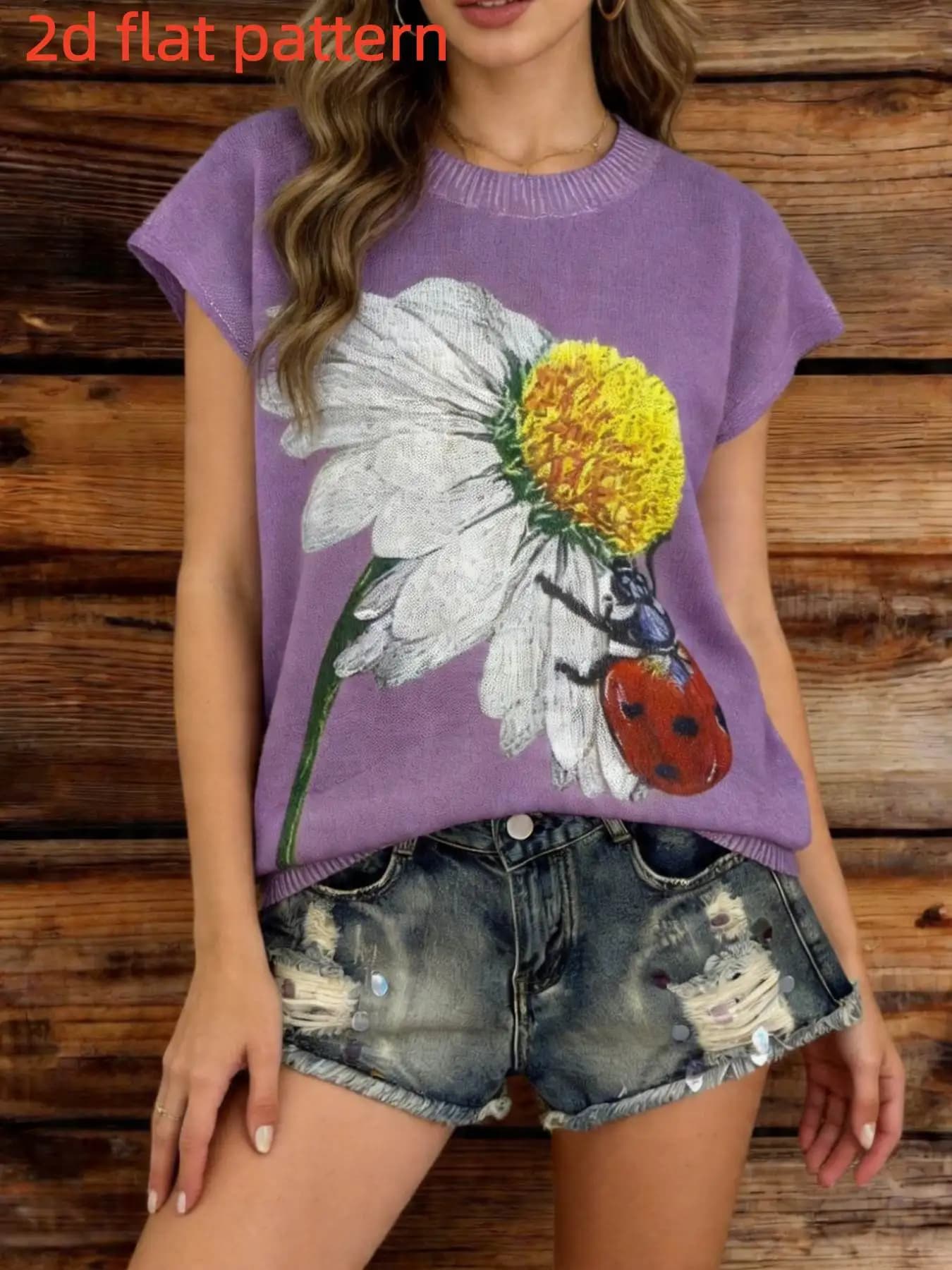 Top da donna senza maniche con stampa floreale digitale, girocollo, senza texture, alla moda, per primavera/estate - Nuova collezione