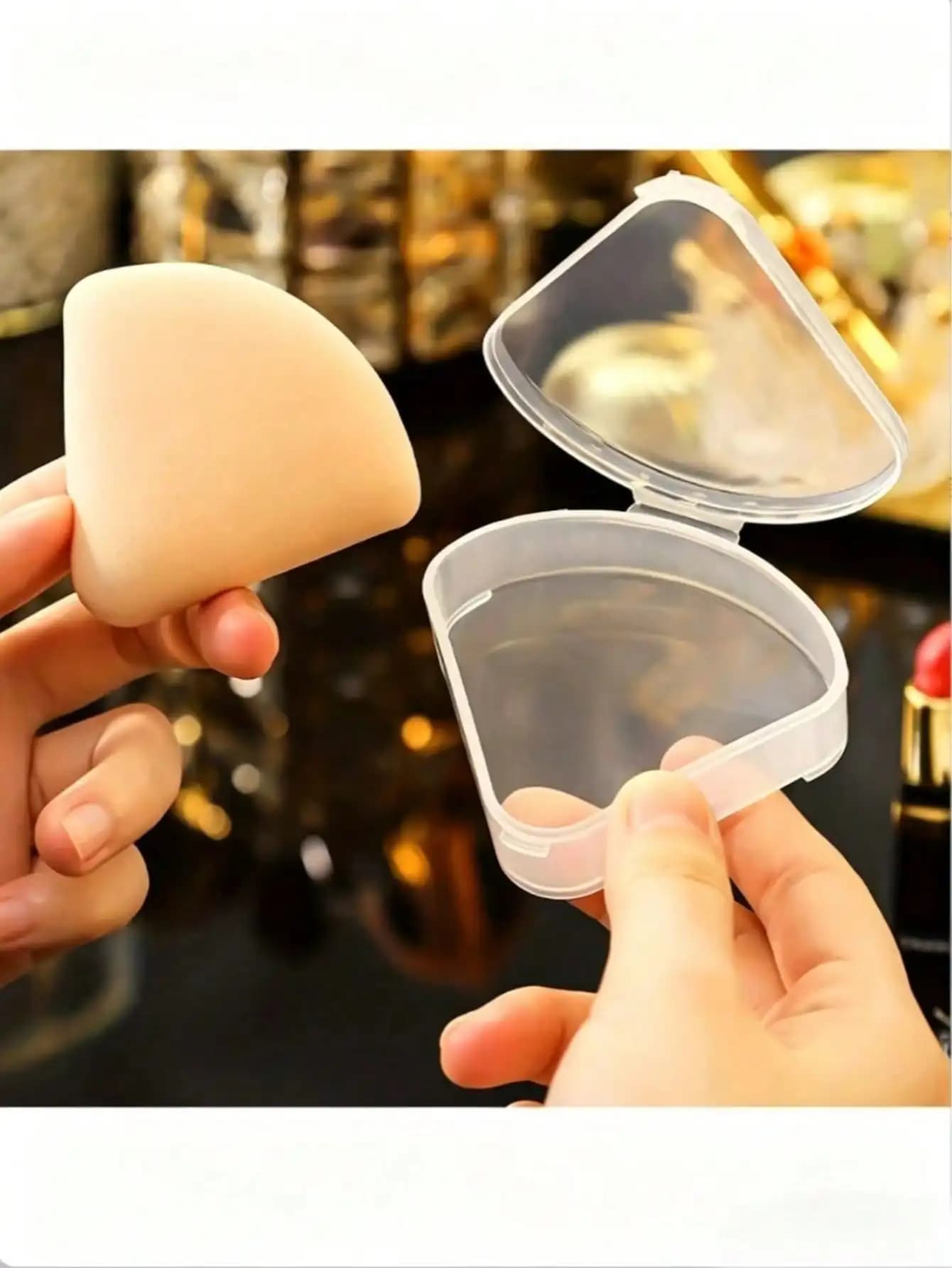 1/2/5pcs Portable Triangle Makeup Sponge Storage Box, Transparent Breathable Plastic Makeup Case For Travel, Outdoor, Dust-Proof, Makeup Essentials, Makeup, Inexpensive, Room Decor, Vanity, Bedroom, Makeup Accessories, Powder Puff, Makeup Sponge, Powder P
