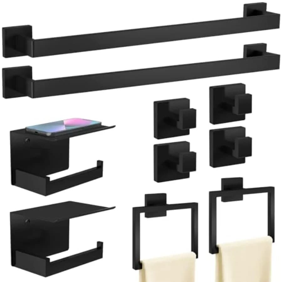 Set di accessori per il bagno da 10 pezzi, portasciugamani da 24 pollici in acciaio inossidabile, set di portasciugamani da parete per il bagno.