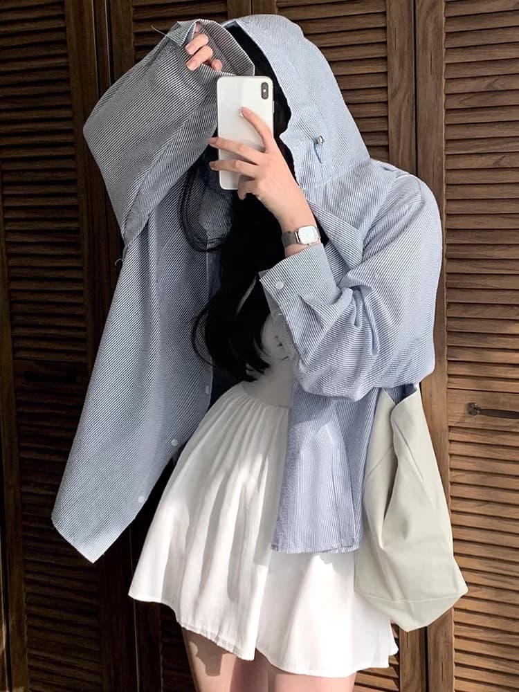 Anti-Aging Loose Fit Long Sleeve Striped Shirt Jacket for Women Chic Autumn New Style Small Size Commute Wind Shirt