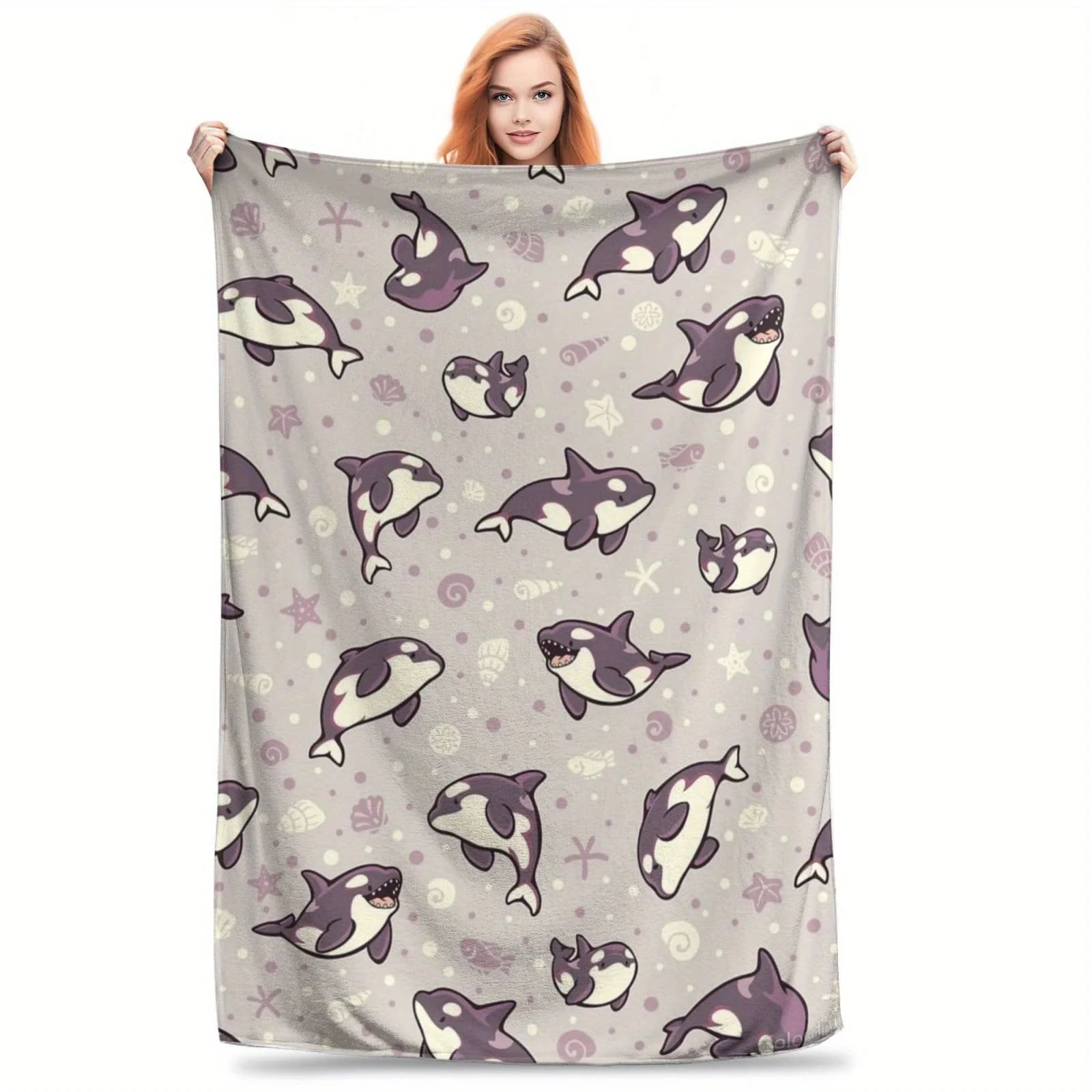 Accogliente coperta in peluche con stampa balena assassina: ideale per divano, letto, picnic e viaggi | Lavabile in lavatrice, dimensioni extra large