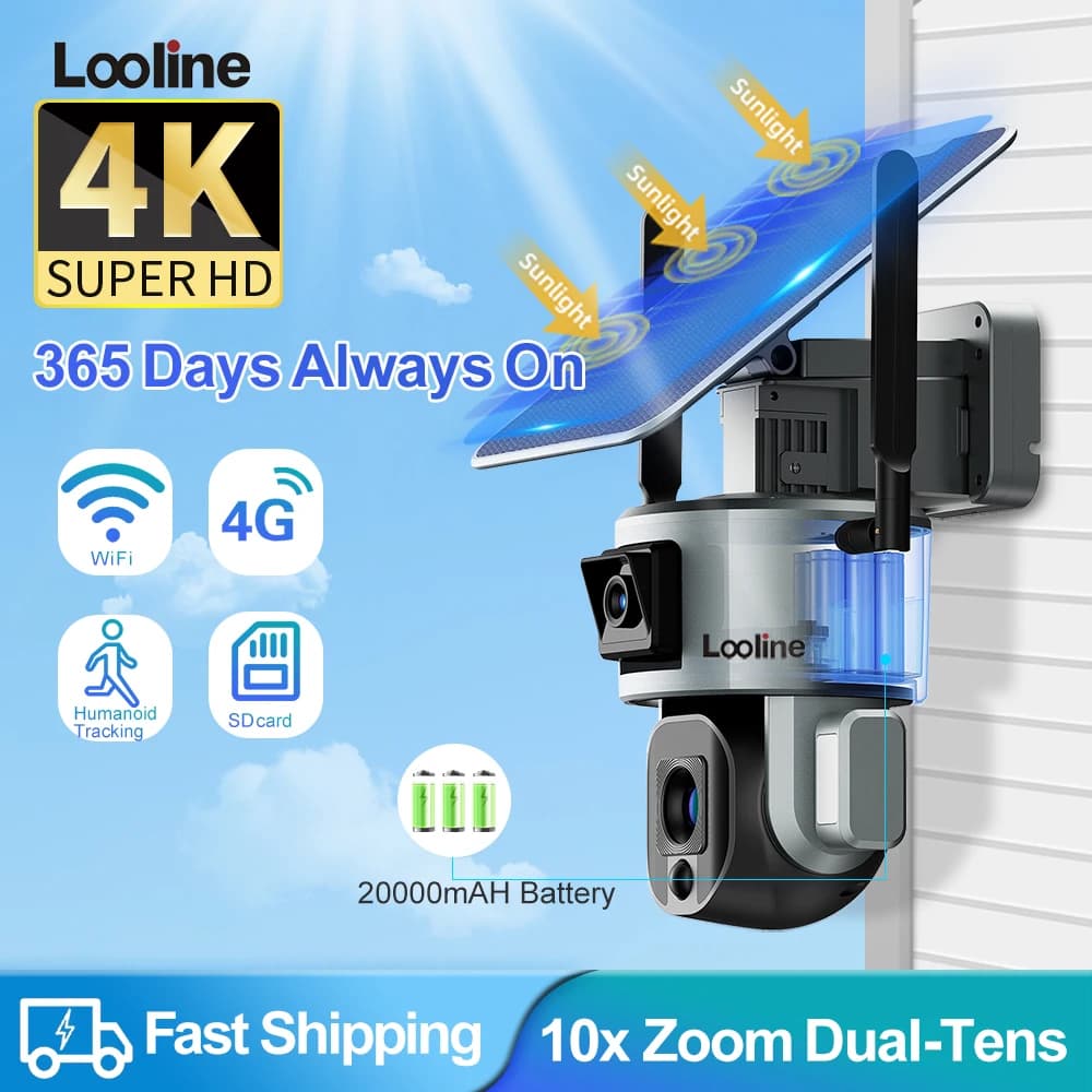 Telecamera solare UHD 4K 8MP telecamera esterna 4G/Wifi impermeabile grado IP66 telecamera di localizzazione di sicurezza umanoide telecamera CCTV di sorveglianza PTZ