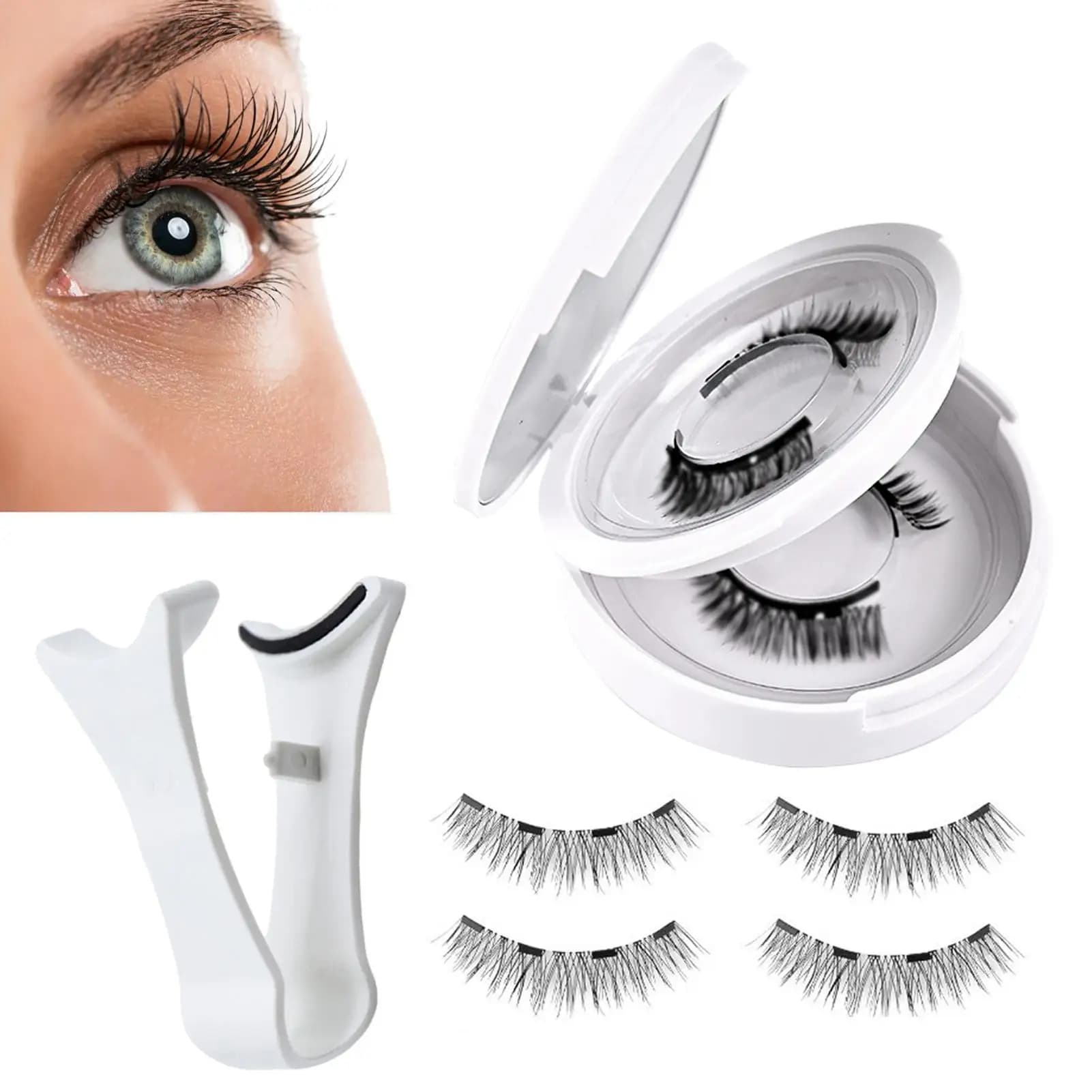 Magnetic eyelash kit 4 pieces without glue with applicator, accessories for women's eye makeup for travel, appointments, shows