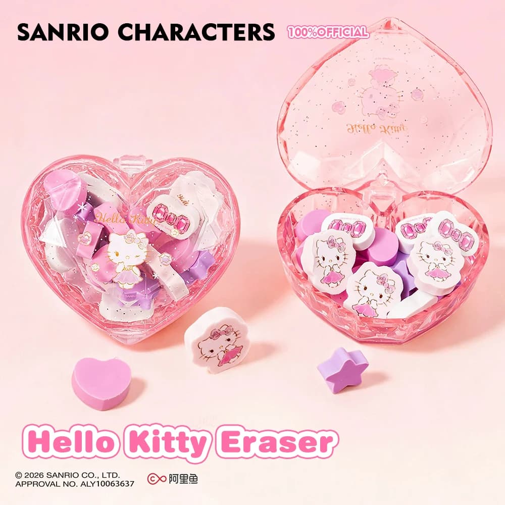 Genuine Sanrio Hello Kitty Eraser Set 17Pcs Durable Love-Box Cartoon Pencil Erasers School Office Stationery Supplies Wholesale