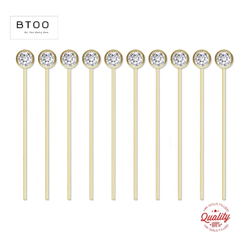 14K gold-filled zircone head pins for DIY Earrings Creating jewelry results Stud-resistant jewelry results