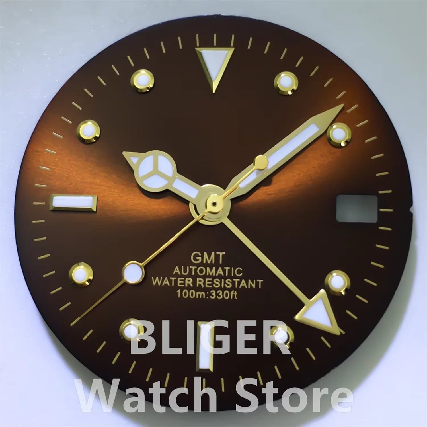 BLIGER NH34 Dial 29mm Brown GMT Dial Gold Scale Gold 4-pin Green Luminous Fits NH34 Movement Watch Modification Accessories